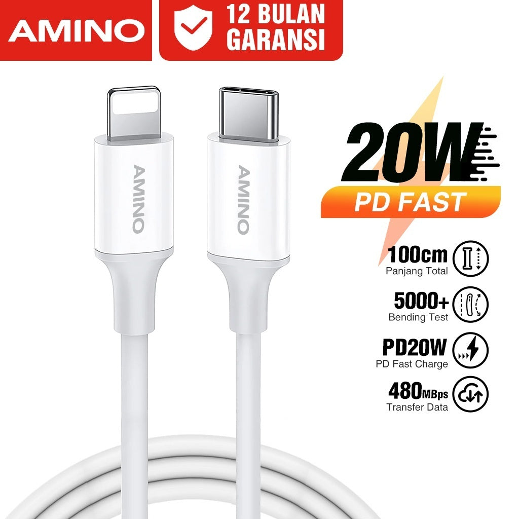 Kabel Data Charger Untuk Iphone Original AMINO  Cable data Fast Charger 1M For IP 15 Pro Max 14 13 12 11 XR XS