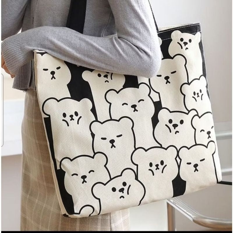 Pekanbaru Tote Bag Tas Samping Kanvas Totebag  Karakter Kartun Lucu Wanita Fashion