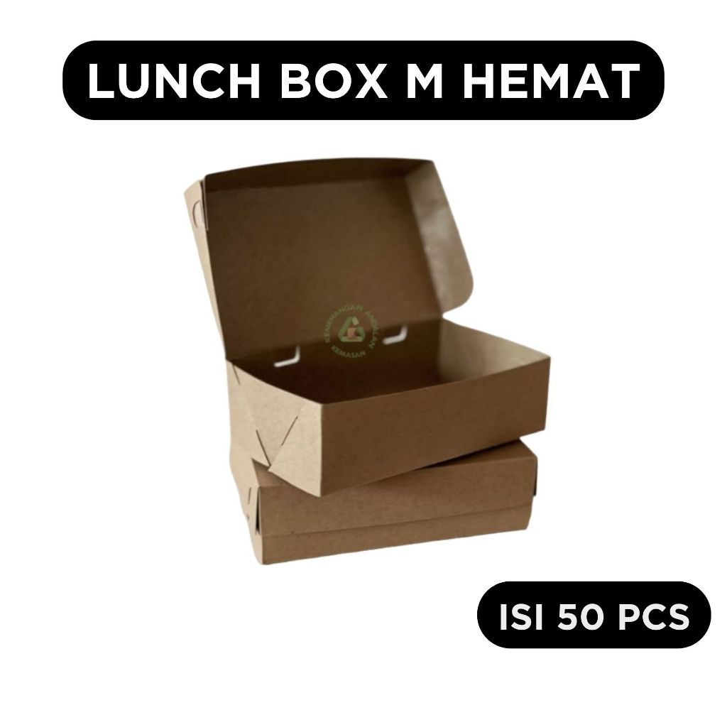 50 Pcs Paper Lunch Box Kraft M HEMAT Kemasan Makanan Ayam Geprek Mie Nasi Goreng Laminasi Food Grade