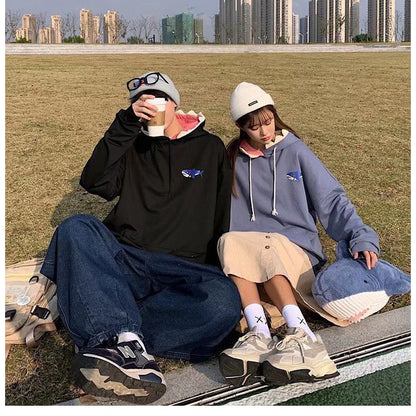 [littlecrab] Hoodie Oversize Motif Hiu Hitam Biru Premium Funny Shark Bahan Tebal Berkualitas Hoodie Ikan Topi Gigi Trending Korean Style