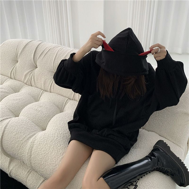 [littlecrab] Hoodie Oversize Hitam Merah Evil Premium Cute Devil Bahan Tebal Berkualitas Hoodie Malaikat Maut Unik Trending Korean Style