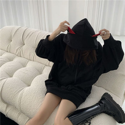 [littlecrab] Hoodie Oversize Hitam Merah Evil Premium Cute Devil Bahan Tebal Berkualitas Hoodie Malaikat Maut Unik Trending Korean Style