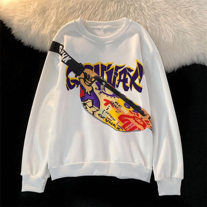 [littlecrab] Sweater Oversize Genanx Sling Bag Kantong Tas Lengan Panjang Sweatshirt Gambar 3d Waistbag Baju Outer Serbaguna Motif Swag Unisex Genanx Sweater With Bag