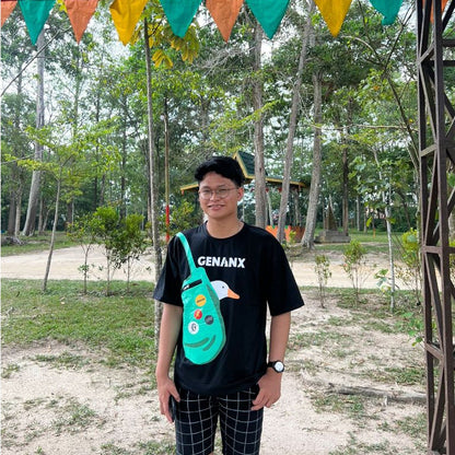 [littlecrab] Kaos Oversize Bebek Genanx Kantong Tas Kaus Gambar 3d Waistbag Ducky Baju Serbaguna Motif Unik Tshirt With Bag