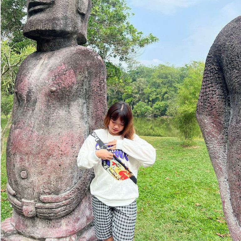 [littlecrab] Sweater Oversize Genanx Sling Bag Kantong Tas Lengan Panjang Sweatshirt Gambar 3d Waistbag Baju Outer Serbaguna Motif Swag Unisex Genanx Sweater With Bag
