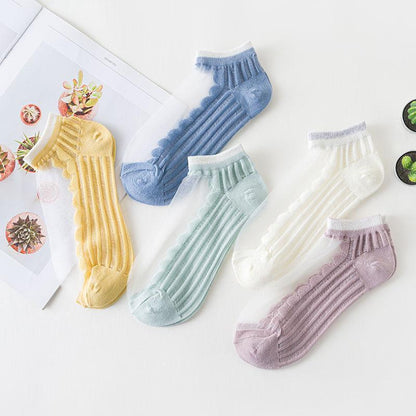 [littlecrab] Kaos Kaki Soft Semi Transparan Women Socks Jaring Kaus Kaki Berkualitas Korean Style Colorful Pastel Renda Aesthetic Clear