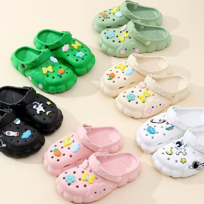 [littlecrab] Sandal Lobang Motif Awan Jibbitz Pita Bunga Wortel Sendal Eva Anti Air Unik Lucu Classic Korean Style