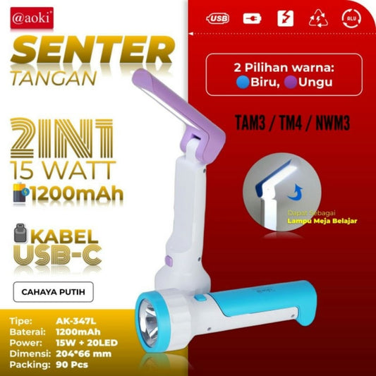 Pekanbaru Lampu Belajar / Lampu Darurat / Senter Tangan Aoki 15W