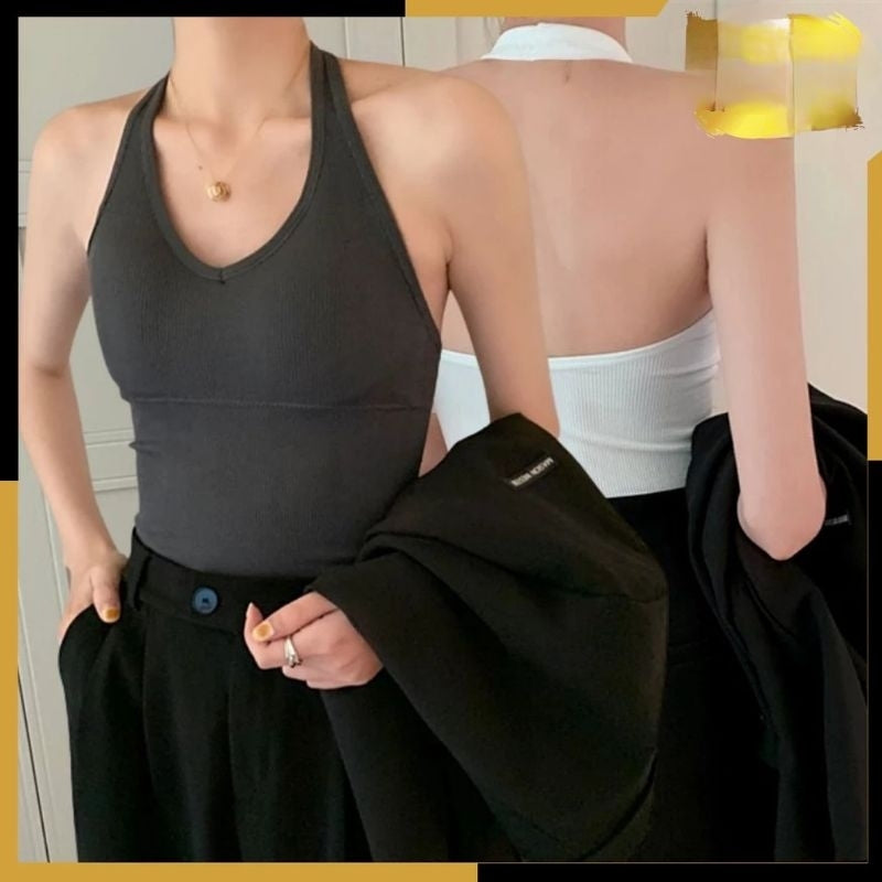Pekanbaru Tanktop Bra Wanita Necktie Tanpa Kawat 6556 Model Atasan V-Neck Sexy Tali