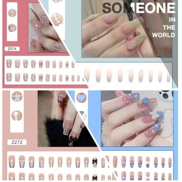Pekanbaru (24Pcs Free Lem) Kuku Palsu Murah Tahan Air Fashion Nail Art 3D Korea Fake Nails Manicure