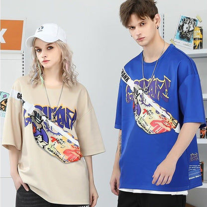 [littlecrab] Kaos Oversize Kantong Tas Kaus Gambar 3d Waistbag Baju Serbaguna Motif Swag Genanx Tshirt With Bag