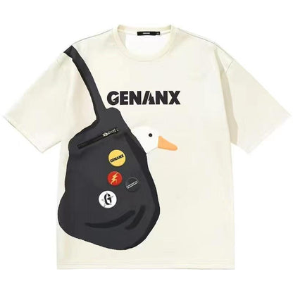 [littlecrab] Kaos Oversize Bebek Genanx Kantong Tas Kaus Gambar 3d Waistbag Ducky Baju Serbaguna Motif Unik Tshirt With Bag