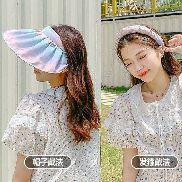 [littlecrab] Topi Ombre Anti Sinar UV Fisherman Warna Pastel Aesthetic Bando Multifungsi Ringan Motif Kerang Pelangi UPF 50+ Sun Hat Topi Bando Serap Keringat Visors Korean Style