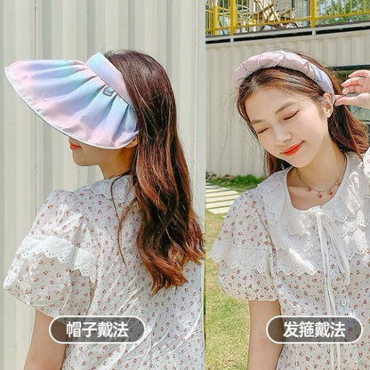 [littlecrab] Topi Ombre Anti Sinar UV Fisherman Warna Pastel Aesthetic Bando Multifungsi Ringan Motif Kerang Pelangi UPF 50+ Sun Hat Topi Bando Serap Keringat Visors Korean Style