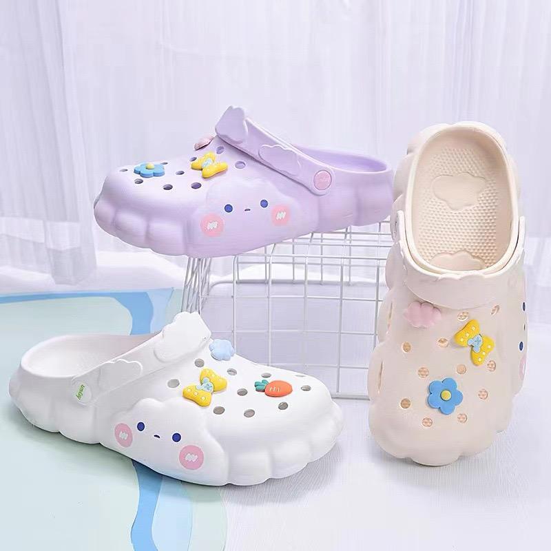 [littlecrab] Sandal Lobang Motif Awan Jibbitz Pita Bunga Wortel Sendal Eva Anti Air Unik Lucu Classic Korean Style