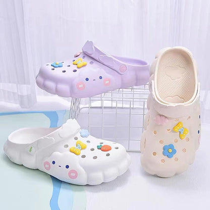 [littlecrab] Sandal Lobang Motif Awan Jibbitz Pita Bunga Wortel Sendal Eva Anti Air Unik Lucu Classic Korean Style