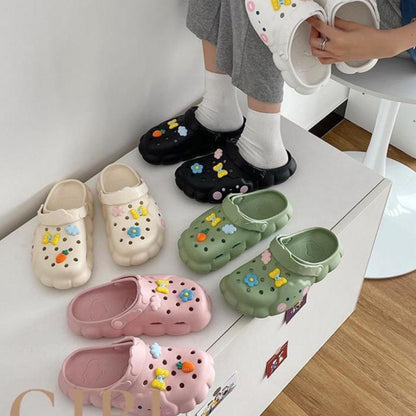 [littlecrab] Sandal Lobang Motif Awan Jibbitz Pita Bunga Wortel Sendal Eva Anti Air Unik Lucu Classic Korean Style