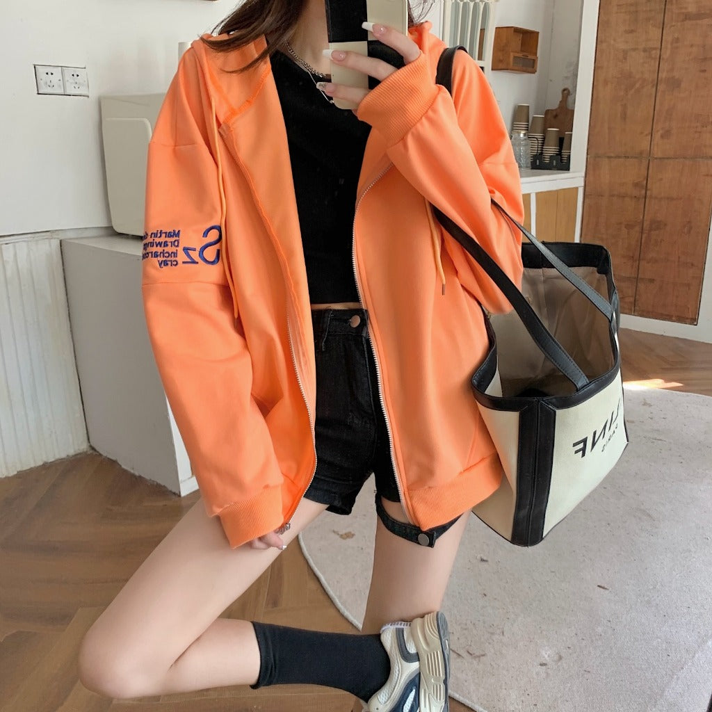 Jacket Zipper Oversize Polos Sz Hoodie Resleting Bordir Martin Designed Drawings Incharcoal and Cray Hitam Orange Putih Jaket Berkualitas Simple Elegan Plain Korean Style