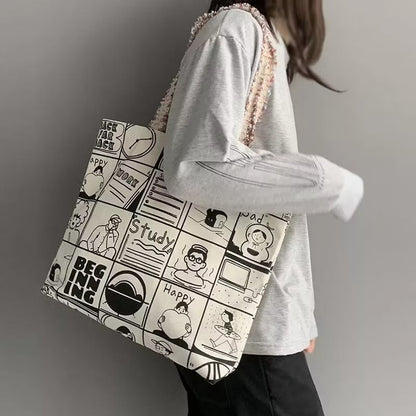 Pekanbaru Tote Bag Tas Samping Kanvas Totebag  Karakter Kartun Lucu Wanita Fashion
