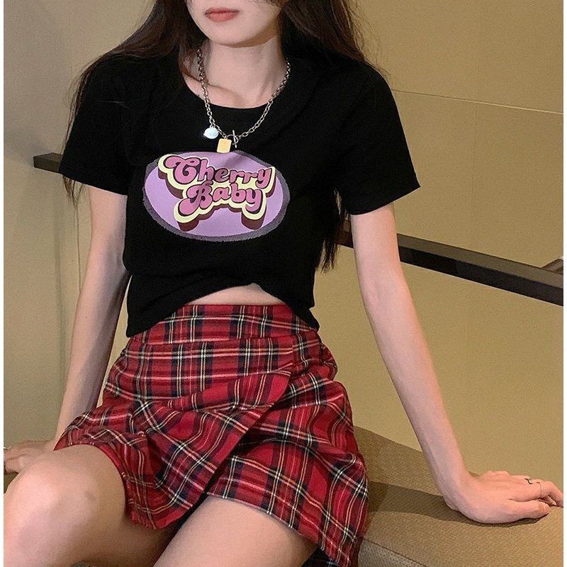 [littlecrab] Crop Top Cherry Baby / Lettering Top Atasan Wanita Hitam Putih Pink Sablon / T-shirt Crop Korean Style