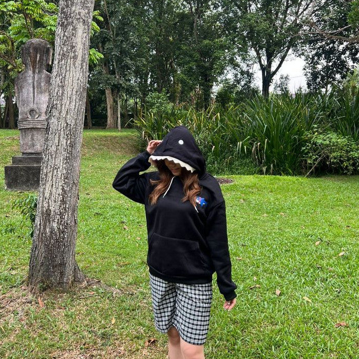 [littlecrab] Hoodie Oversize Motif Hiu Hitam Biru Premium Funny Shark Bahan Tebal Berkualitas Hoodie Ikan Topi Gigi Trending Korean Style