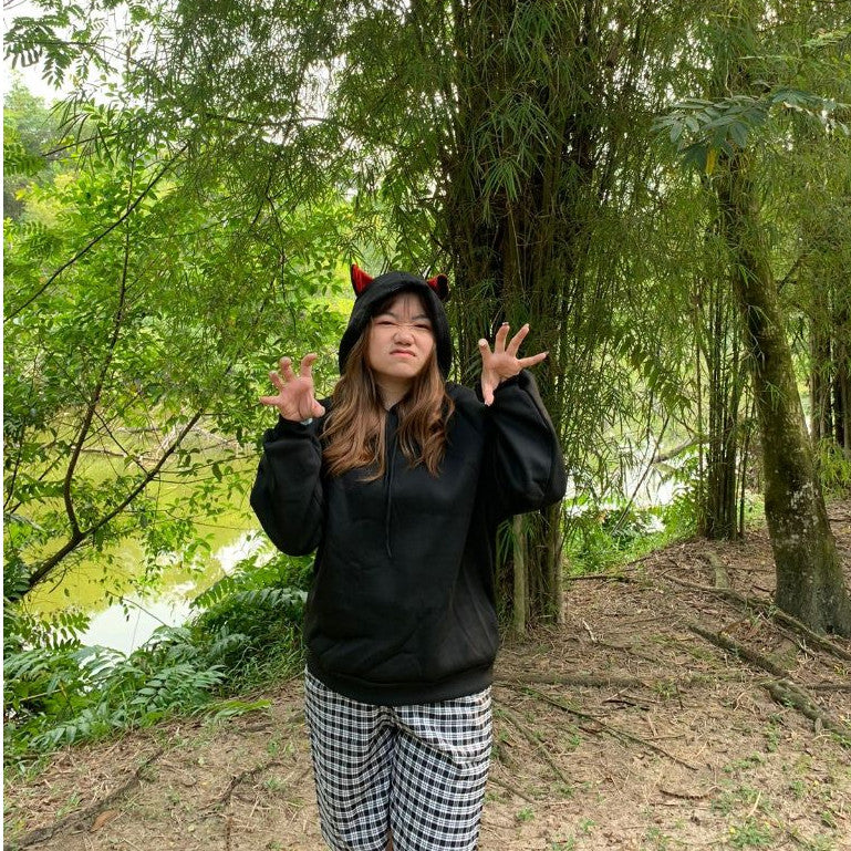 [littlecrab] Hoodie Oversize Hitam Merah Evil Premium Cute Devil Bahan Tebal Berkualitas Hoodie Malaikat Maut Unik Trending Korean Style