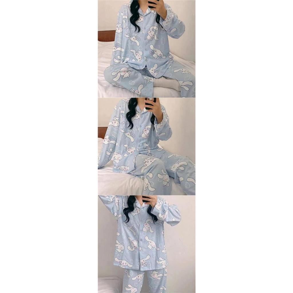 [littlecrab] Baju Tidur Set Kemeja Lengan Panjang Celana Panjang Piyama Setelan Full Pattern Kancing Depan Unik Motif Lucu Korean Style Sleep Wear
