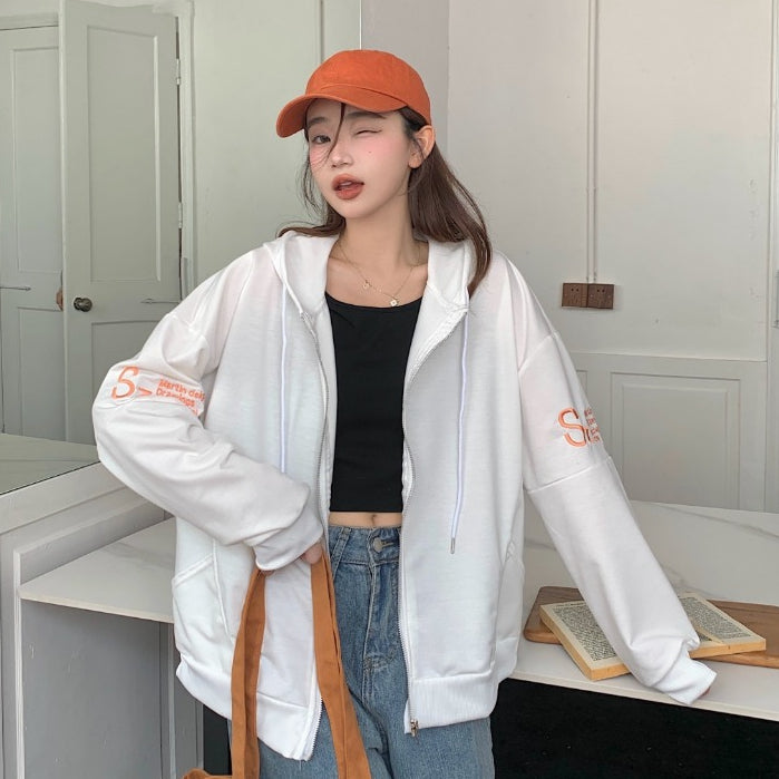 Jacket Zipper Oversize Polos Sz Hoodie Resleting Bordir Martin Designed Drawings Incharcoal and Cray Hitam Orange Putih Jaket Berkualitas Simple Elegan Plain Korean Style