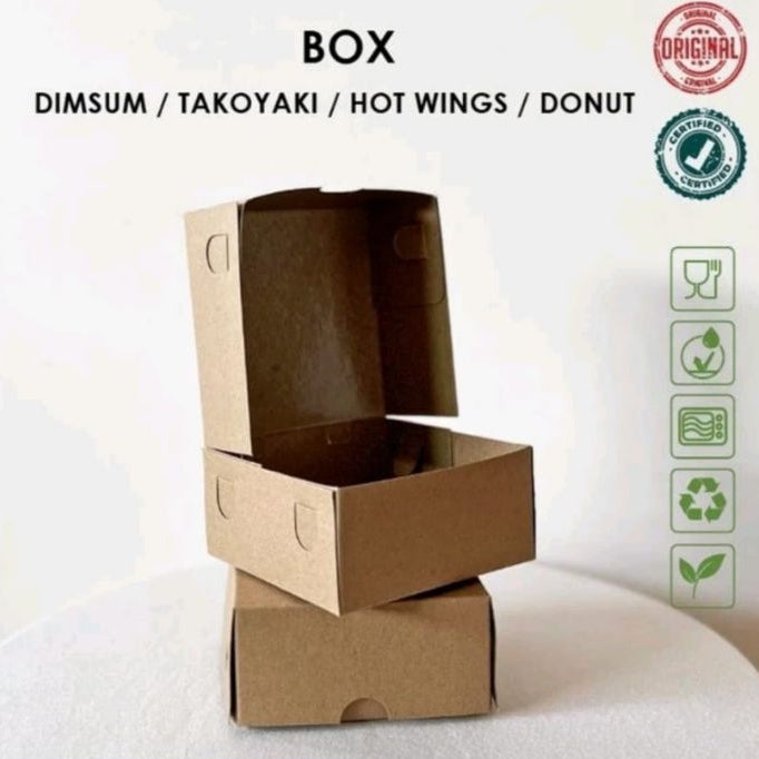 50 Pcs Paper Lunch Box Kraft XS Kemasan Dimsum Takoyaki Desert Roti Kue Donat Laminasi Food Grade