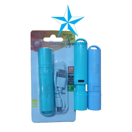 Pekanbaru Senter Mini Zoom Tekta 3W Rechargeable ( Bisa Diisi Ulang)