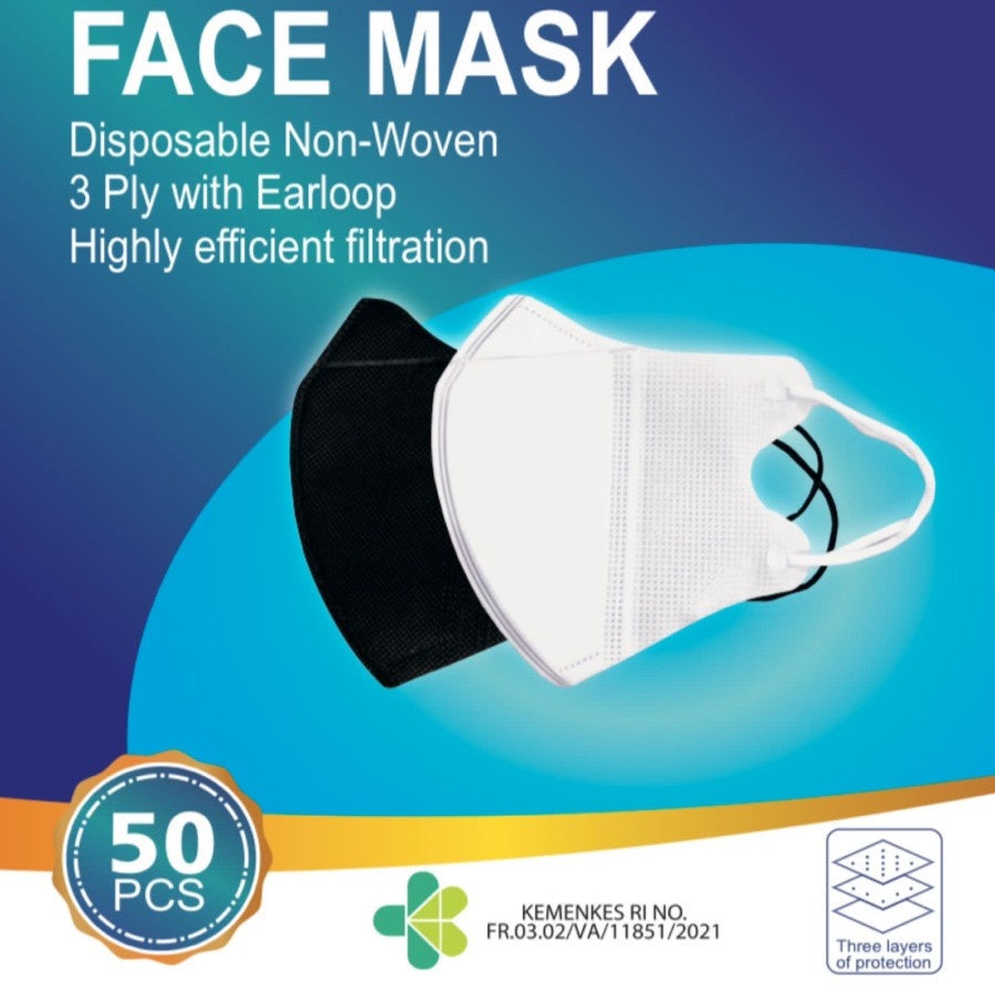 Masker Duckbill Earloop FACE MASK Tali Kuping 3ply 3 ply isi 50 pcs HQ