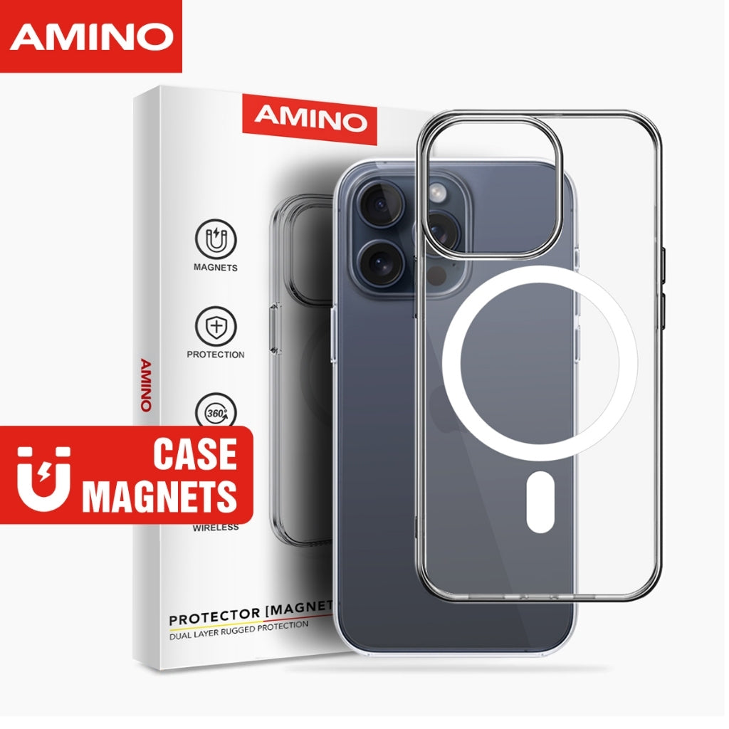 Magnetic Case Iphone Original AMINO Untuk Iphone 11 12 13 14 15 Pro Max Plus Clear Hybrid Bumper