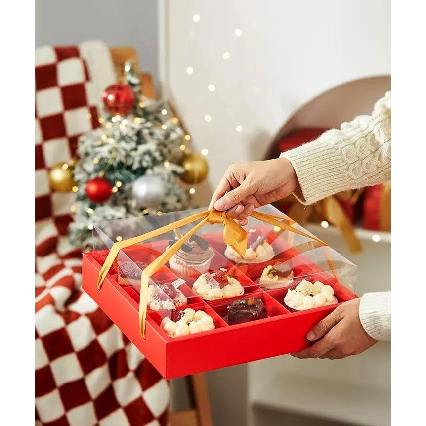 Pekanbaru Box Hampers / Kotak Kue Bulan / Cookies / Cupcake Tutup Mika Red Handle Pita