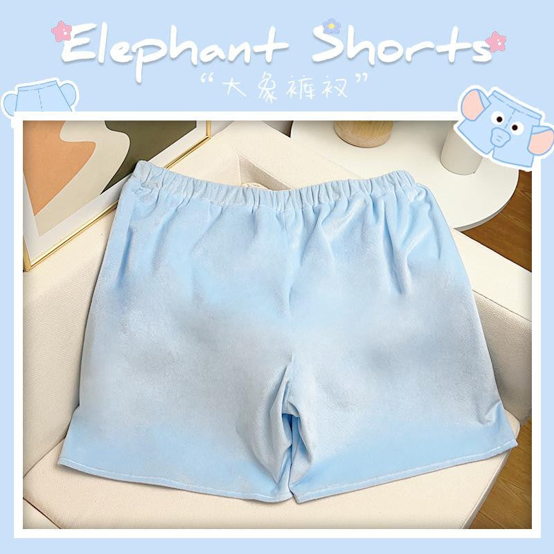 [littlecrab] Celana Pendek Motif Gajah Lucu Belalai Bunyi Dumbo Unik Couple Piyama Tidur Celana Gajah Short Pants Daily Pink Biru Unisex