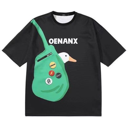 [littlecrab] Kaos Oversize Bebek Genanx Kantong Tas Kaus Gambar 3d Waistbag Ducky Baju Serbaguna Motif Unik Tshirt With Bag
