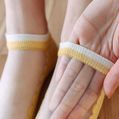 [littlecrab] Kaos Kaki Soft Semi Transparan Women Socks Jaring Kaus Kaki Berkualitas Korean Style Colorful Pastel Renda Aesthetic Clear