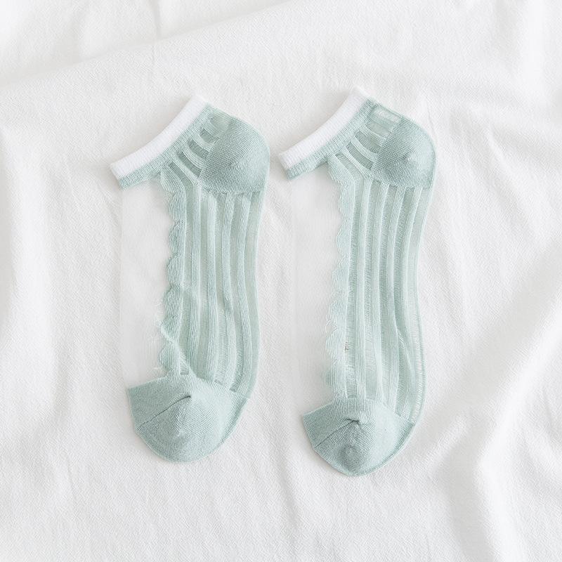 [littlecrab] Kaos Kaki Soft Semi Transparan Women Socks Jaring Kaus Kaki Berkualitas Korean Style Colorful Pastel Renda Aesthetic Clear