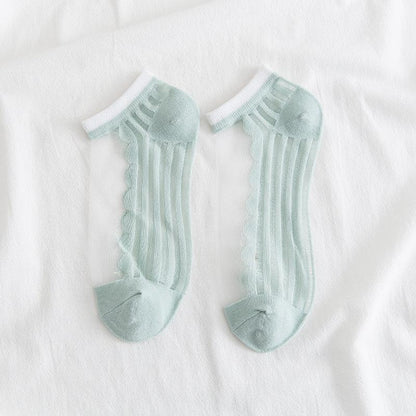 [littlecrab] Kaos Kaki Soft Semi Transparan Women Socks Jaring Kaus Kaki Berkualitas Korean Style Colorful Pastel Renda Aesthetic Clear