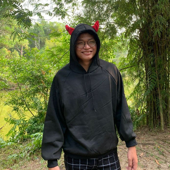 [littlecrab] Hoodie Oversize Hitam Merah Evil Premium Cute Devil Bahan Tebal Berkualitas Hoodie Malaikat Maut Unik Trending Korean Style