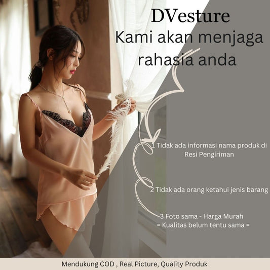 Pekanbaru Lingerie Seksi Set One Size D-115 Setelan Piyama  Silk Satin V Back Style Baju Tidur Wanita Baju Dinas Malam Panjang