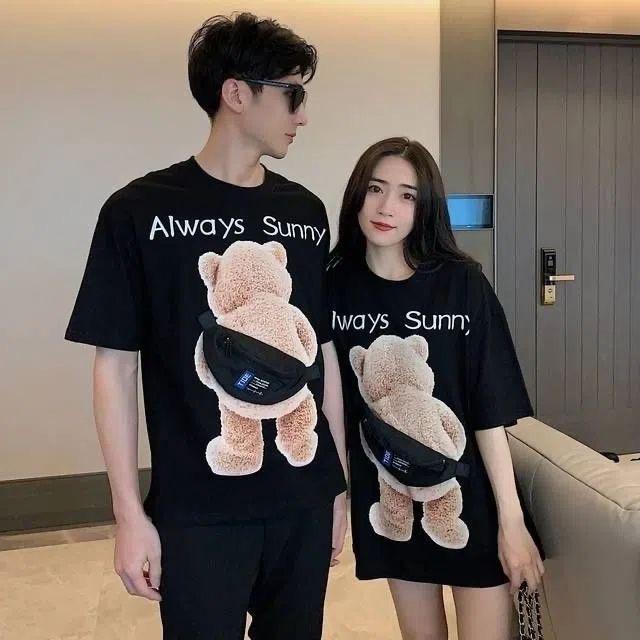 [littlecrab] Kaos Oversize Teddy Bear Sling Bag Always Sunny Beruang Tas Kantong Kaus Gambar 3d Waistbag Baju Serbaguna Motif Unik Tshirt With Bag