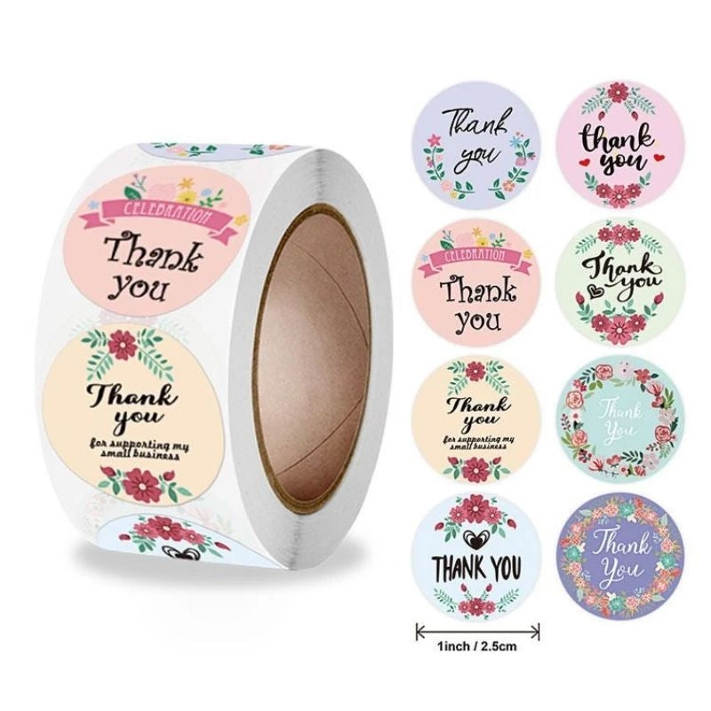 1 ROLL Stiker Label Thank You (500 Pcs) Sticker Ucapan Bulat Tempel Label Colorfull 2,5 cm