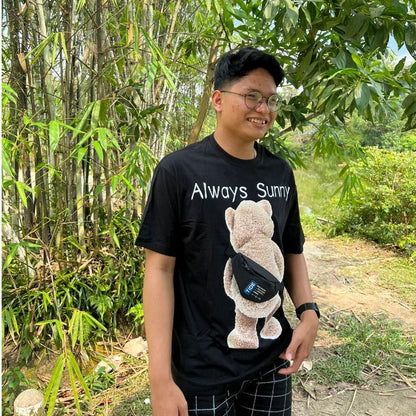 [littlecrab] Kaos Oversize Teddy Bear Sling Bag Always Sunny Beruang Tas Kantong Kaus Gambar 3d Waistbag Baju Serbaguna Motif Unik Tshirt With Bag