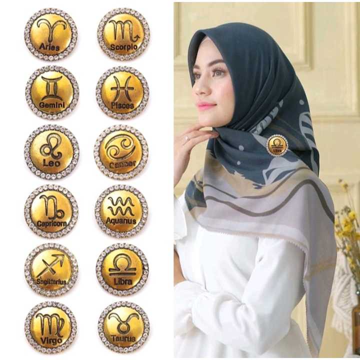 bross hijab 12 rasi bintang/ warna emas dan perak