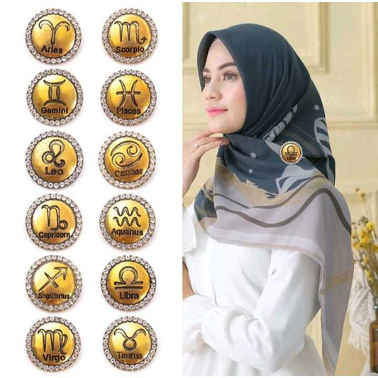 Pekanbaru bross hijab 12 rasi bintang/ warna emas dan perak