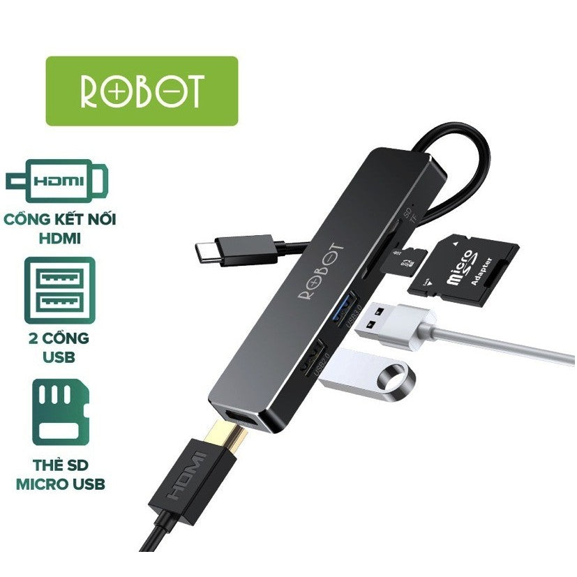 Pekanbaru Robot Usb Hub Type C Adapter Ht240S (Usb 2.0 / Usb 3.0 / Sd Card / Microsd / Hdmi)