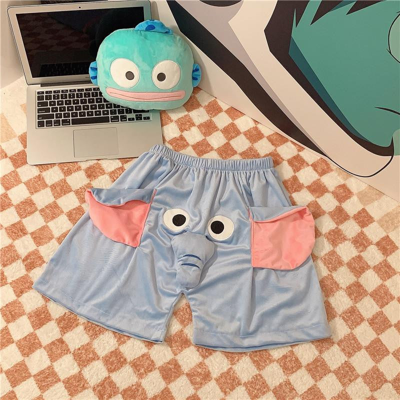 [littlecrab] Celana Pendek Motif Gajah Lucu Belalai Bunyi Dumbo Unik Couple Piyama Tidur Celana Gajah Short Pants Daily Pink Biru Unisex