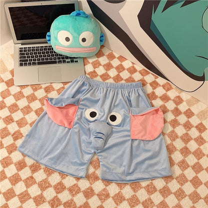 [littlecrab] Celana Pendek Motif Gajah Lucu Belalai Bunyi Dumbo Unik Couple Piyama Tidur Celana Gajah Short Pants Daily Pink Biru Unisex