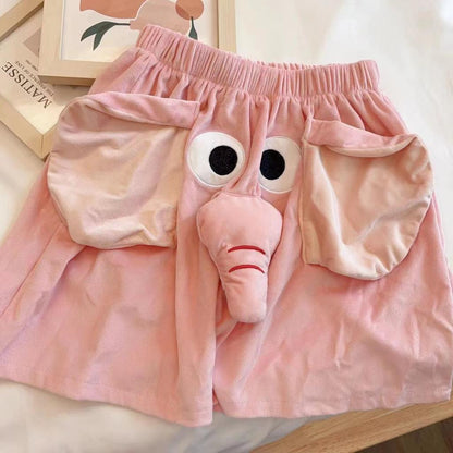 [littlecrab] Celana Pendek Motif Gajah Lucu Belalai Bunyi Dumbo Unik Couple Piyama Tidur Celana Gajah Short Pants Daily Pink Biru Unisex