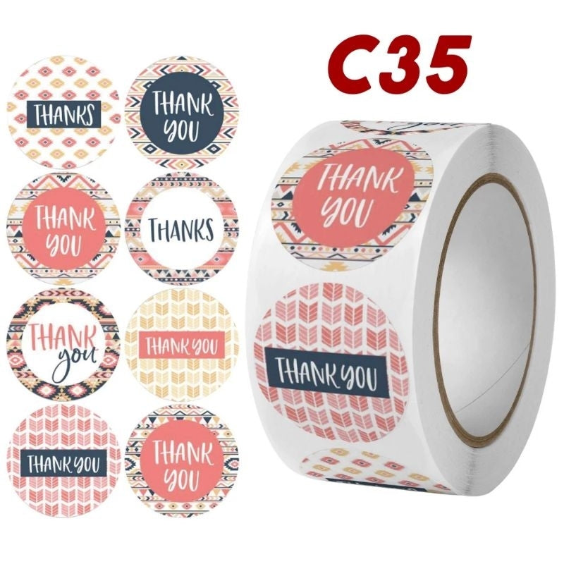 1 ROLL Stiker Label Thank You (500 Pcs) Sticker Ucapan Bulat Tempel Label Colorfull 2,5 cm